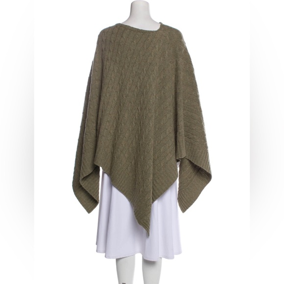 Ralph Lauren Cable Knit Wool Cashmere Poncho Wrap Sage Green Bateau Neckline M/L - Picture 2 of 15